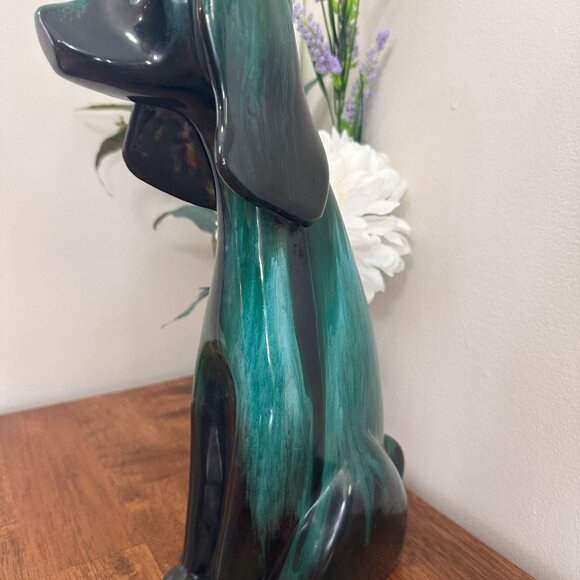 Vintage Blue Mountain Pottery Tall Sitting Dog Figurine – Green Black Flow Glaze - Picture 3 of 5